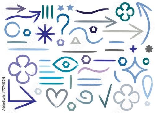 A whimsical collection of hand drawn doodles in pastel shades and shapes