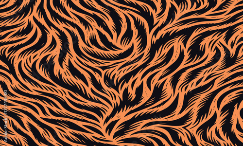 Wild tiger skin vectand illustration with striped animal fur texture background, perfect fand fabric prints, wallpaper, tile surfaces, and creative backgrounds.