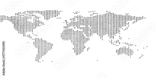 Black background vector world map illustration showing the continents of Europe, Asia, and America for global business and travel design