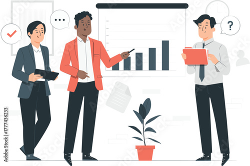 Business Meeting Presentation with Bar Chart vector illustration