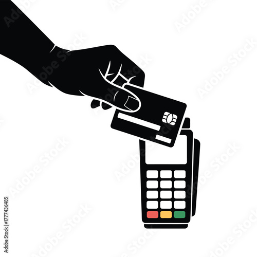 Hand holding credit card making contactless payment at terminal