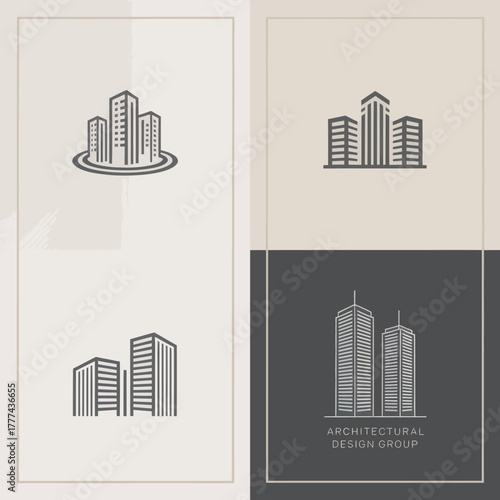 This logo showcases a modern cityscape with sleek buildings, emphasizing architectural design principles, suitable for an architectural design group or firm.