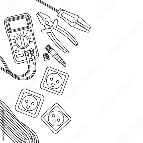 Electrical tools and outlets hand drawn illustration