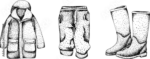 Vector elements of traditional English horse hunting. Hunting clothing