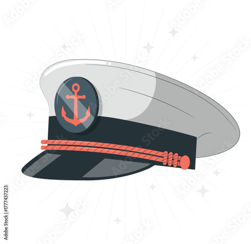 Captain's hat with anchor emblem on a white background nautical maritime