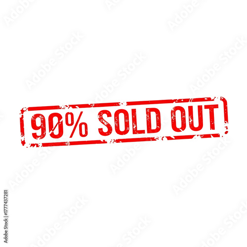 Red 90 sold out stamp isolated on transparent background indicates scarcity and urgency, motivating customers to make a purchase before the product is gone