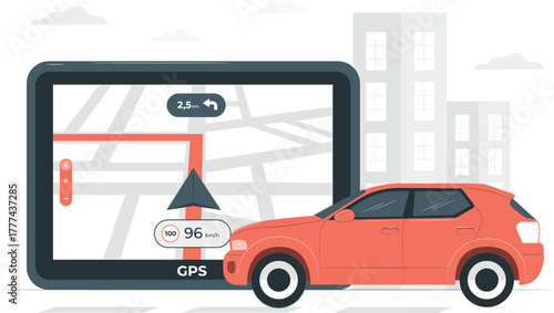Car Navigation GPS Display with City Buildings Background screen