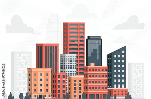 City skyline with various buildings illustration urban architecture