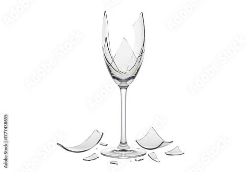Foto Isolated wine glass in broken pieces, shattered glass and sharp edges, fragile g