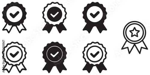 Gold Silver Bronze medal first place second third award winner badge guarantee winning prize ribbon symbol sign icon logo template Vector 10 Eps 