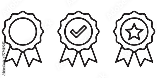 Reward set of web icons in line style. A collection of linear icons representing various reward concepts, including gift, trophy, recognition, reward program, medal, bonus, and more. Editable stroke.