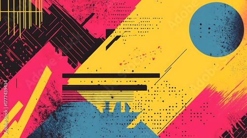 Vibrant abstract artwork with geometric shapes bold colors and textured elements for modern design projects artistic visual creativity contemporary aesthetic concept