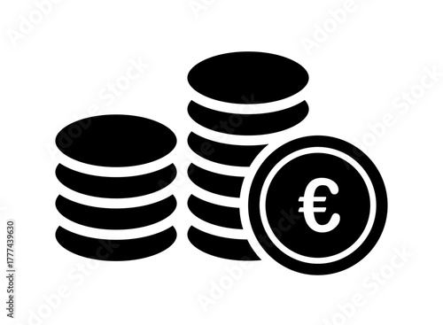 Euro coins vector icon: currency symbol for banking, savings, European finance, cash payment, and wealth accumulation