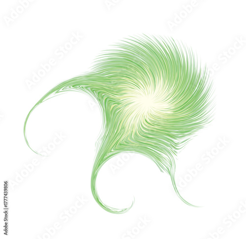 Bright circle fantasy midpoint feather drawing shape design. Big fuzzy magic sphere form effect in modern artist cartoon creative line style. Lime color motley power boom ball symbol on fond for text