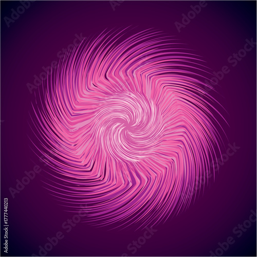 Artistic bright violet barb circle midpoint drawing shape design. Optical illusion. Fuzzy prickly form in art modern cartoon creative style. Lilac color motley spiky hair symbol on dark space for text