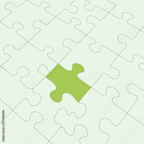 A close-up illustration of a jigsaw puzzle with light green pieces shows one piece missing, highlighted by a darker green space. The interlocking shapes emphasize the theme of incompleteness.