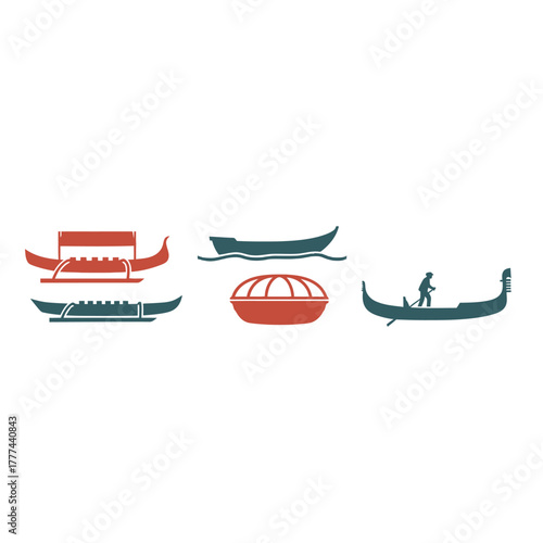 Collection of traditional boats and gondolas in various styles.