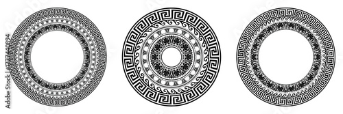 Greek round ornaments. Vector set of decorative round frames. Greek round ornaments set. Greek pattern. 