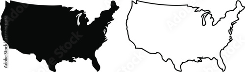 United states map icon set featuring black silhouette and outline