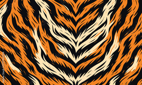 Wild tiger skin vectand illustration with striped animal fur texture background, perfect fand wallpaper, fabric, tile designs, and creative surfaces.