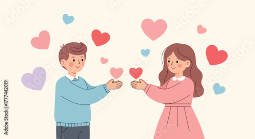 Valentine Couple Mascot Vector Romantic Flat Illustration