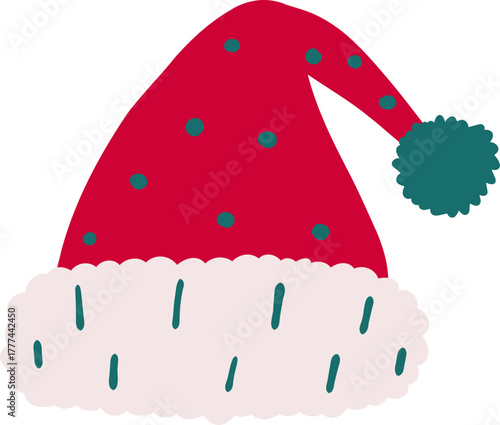 Winter Knit Beanie Hat with Pom Poms Isolated Cute Christmas Doodle Clipart