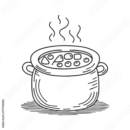 Clay pot gently simmering chickpeas and assorted vegetables