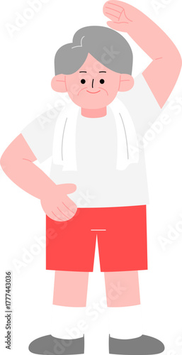 수건 두르고 운동하는 할아버지