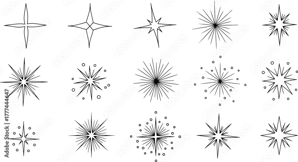 Obraz premium Sparkling Starburst Set with Line Art and Starry Radiance on Transparent Background