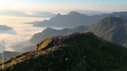 Phu Chi Fa, Thoeng District, Wiang Kaen District, Chiang Rai Province, a tourist attraction where you can see a 360-degree sea of ​​mist, Asia.