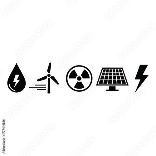 Renewable and Nonrenewable Energy Sources Illustration on White Background Graphic Design
