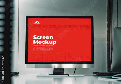 Desktop Monitor Screen Mockup on a Modern Office Desk for Digital Display
