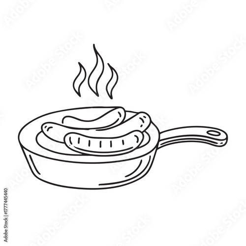 Hot pan loaded with sausages cooked in spicy seasoning