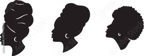 Vector Set of Middle-Aged Black African American Women's Hairstyles and Wraps