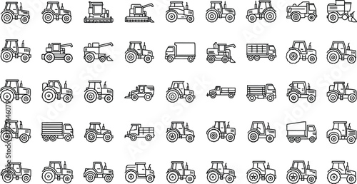 Various agriculture vehicles and tractors pattern on transparent background