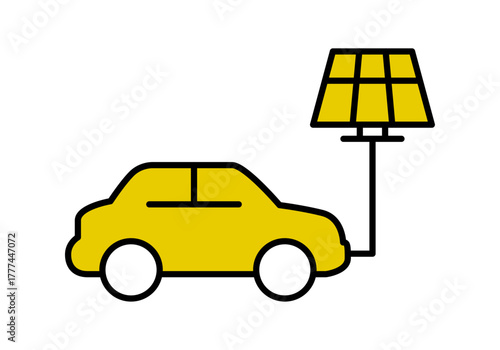 Icono de carga de coche eléctrico con panel solar