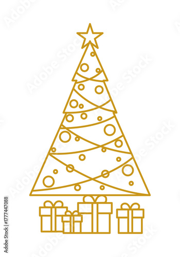 Árbol de navidad dorado en fondo blanco