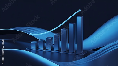Smartphone displays growing bar chart on blue digital background, representing stock market or financial growth. chart, financial, index, innovation, monitoring, optimization, performance, 