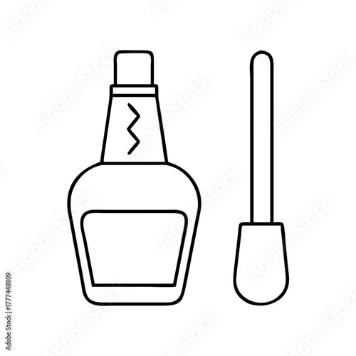 Nail polish bottle with applicator brush, simple line art icon representing beauty and cosmetic products