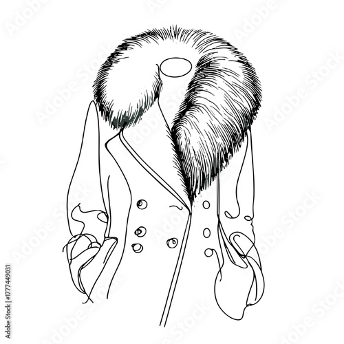 Outline of a coat with a fur collar Christmas & New Year Looks outline / minimal linear vector