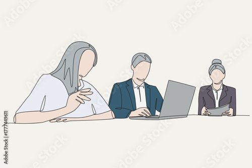 Colored business meetings concept one-line drawing