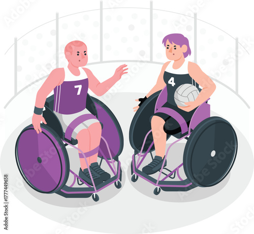 Wheelchair Basketball Players Isometric Illustration Keywords: wheelchair basketball, sport