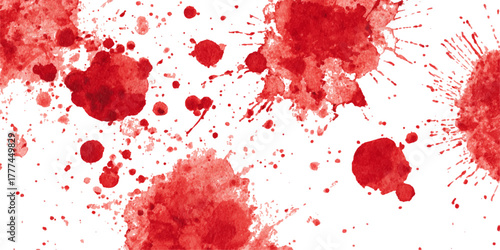 Set of Red blood splashed isolated on white background. Set of blood stains	