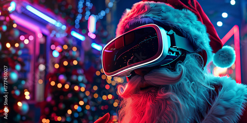 santa claus in virtual reality headset at christmas