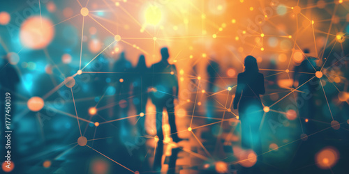 digital network and people silhouettes