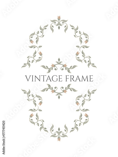 Vintage rame. Hand drawn classic floral pattern.
