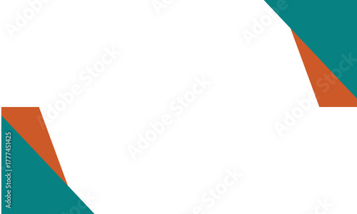 Abstract geometric background with teal and orange corner shapes on a white backdrop. Modern minimalist layout suitable for banner, presentation, or business design template use.