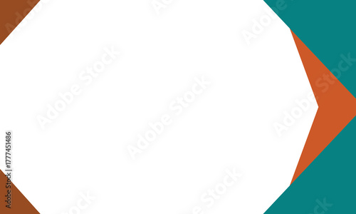Abstract geometric background with teal and brown triangular shapes framing a white center. Modern minimalist design template suitable for presentations, posters, or digital business layouts.