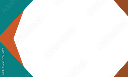 Abstract geometric background with teal and brown triangular shapes framing a white center. Modern minimalist design template suitable for presentations, posters, or digital business layouts.
