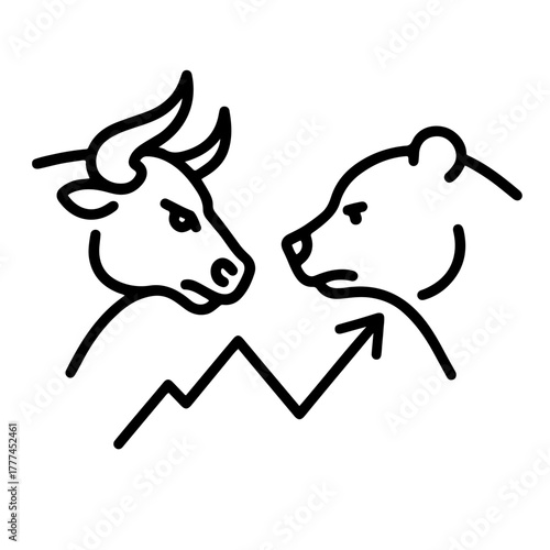 Black and White Bull and Bear Market Icon
